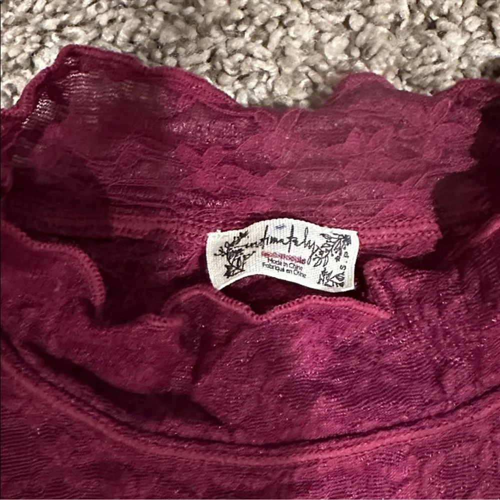 Free People From The Start Lace Textured Long Sleeve Layering Top in Burgundy